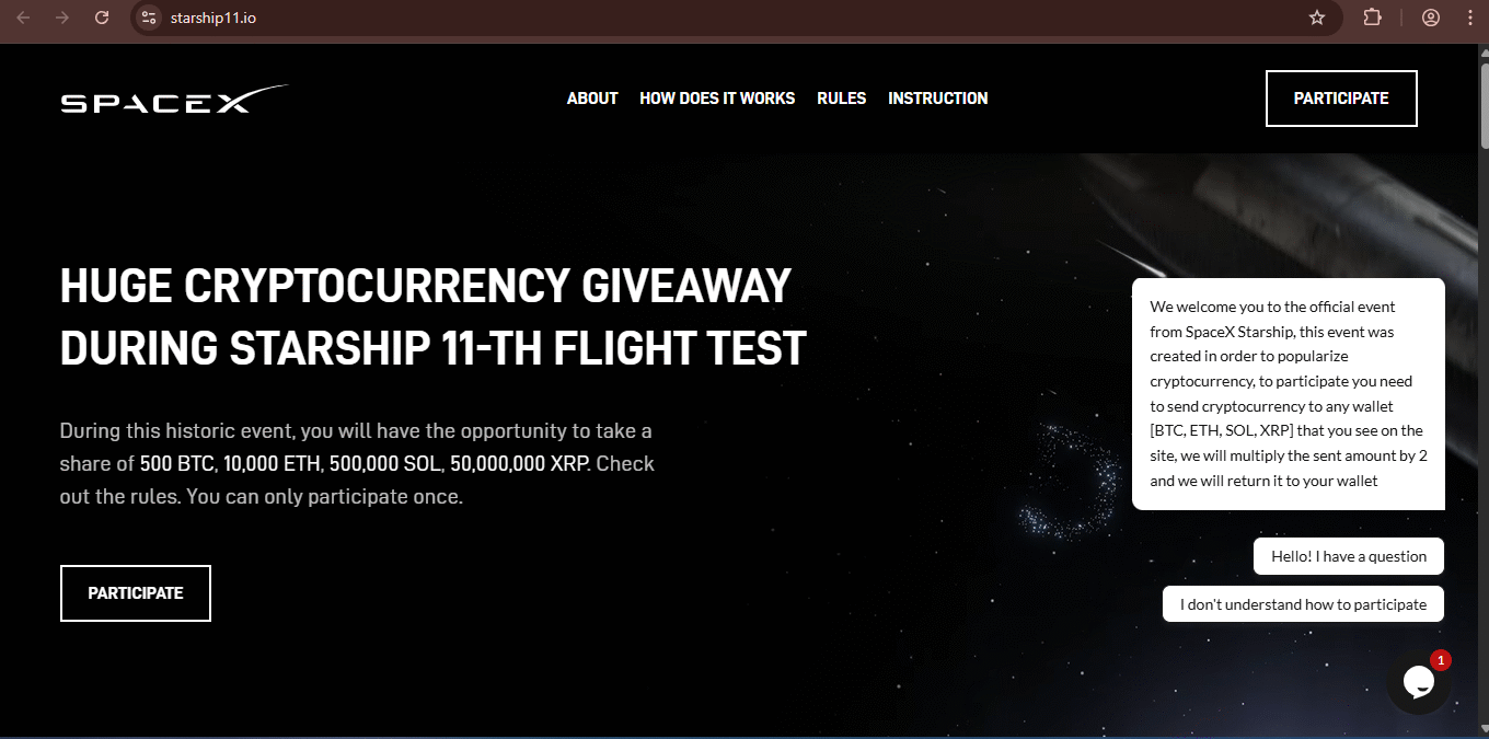 screenshot of Starship11.io homepage