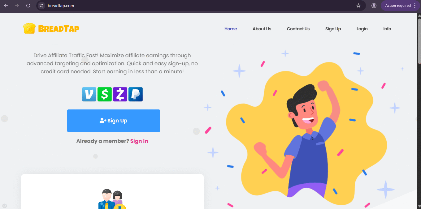 screenshot of the BreadTap.com website