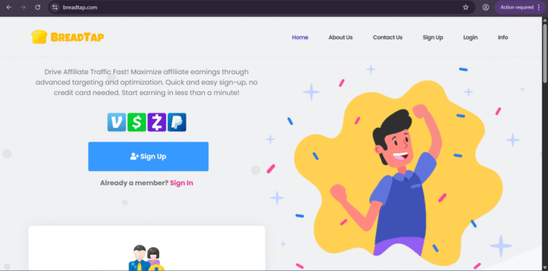 screenshot of the BreadTap.com website