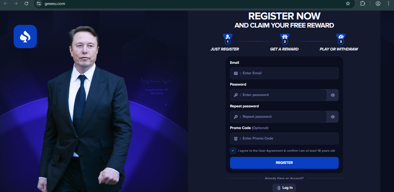 screenshot of the Geweu.com scam