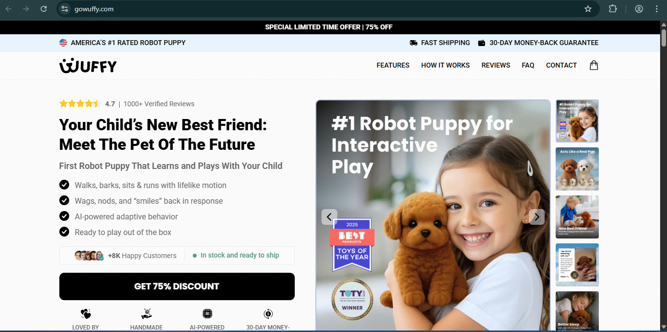 screenshot of Gowuffy.com website