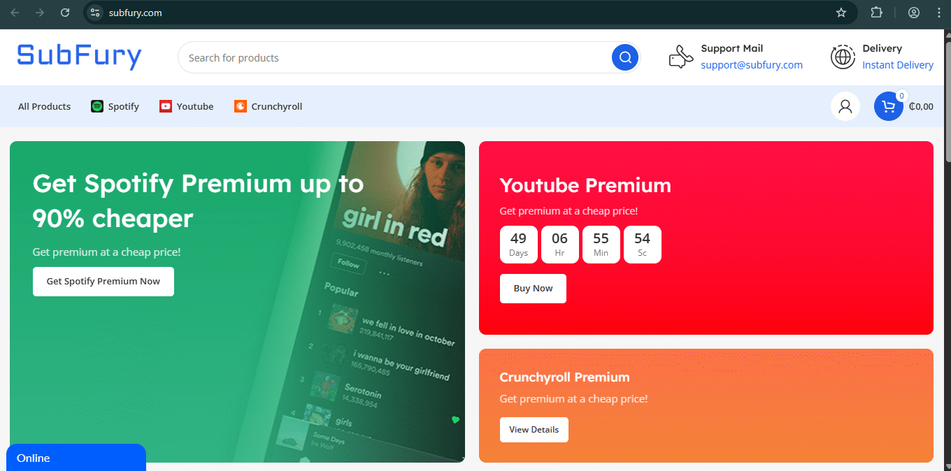 a screenshot of SubFury.com website.