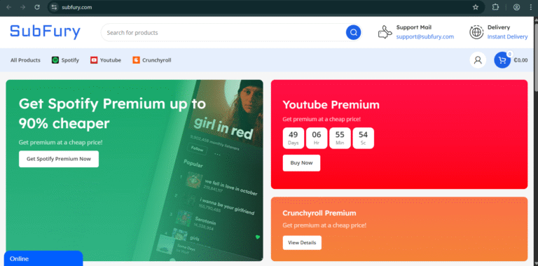 a screenshot of SubFury.com website.