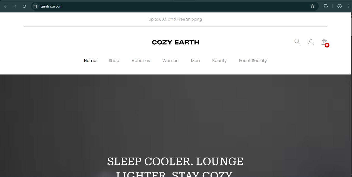 screenshot of the Gentraze.com scam store
