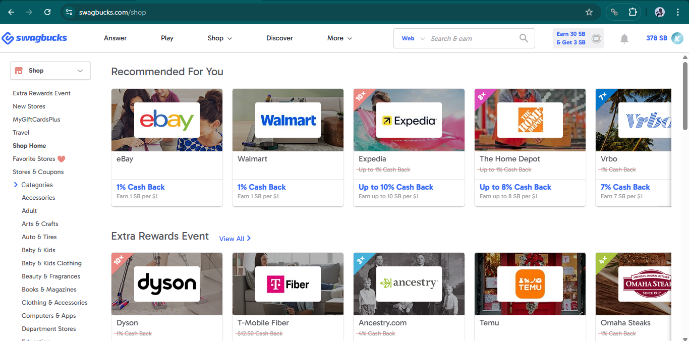 How You Can Earn Cash Back Shopping with Swagbucks 13 The Shop dashboard on Swagbucks