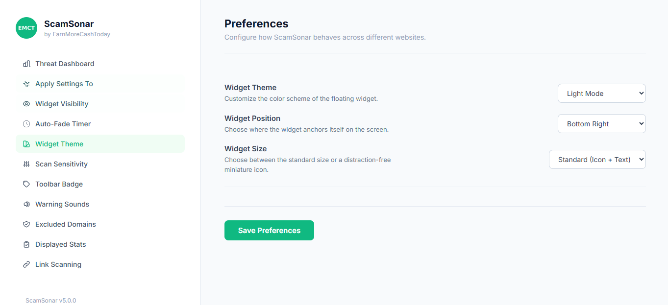 ScamSonar: Real-Time Fraud Interception and Threat Intelligence 21 ScamSonar Preferences menu