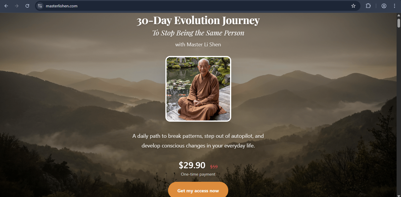 The Master Li Shen 30-Day Evolution Journey Scam 16 Site Screenshot