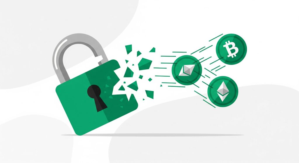 Modern flat vector illustration showing the mechanics of crypto investment scams and digital asset fraud detection.