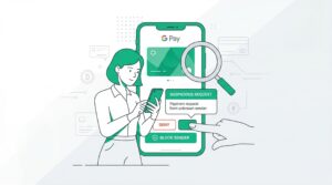 a user detecting a suspicious request on a Google Pay app to block a potential scam.