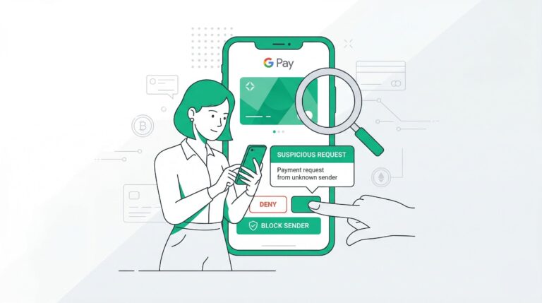a user detecting a suspicious request on a Google Pay app to block a potential scam.