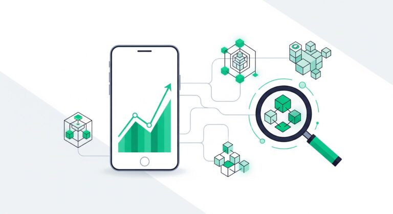 Flat vector illustration of a smartphone showing fake crypto charts during a pig butchering scam investigation