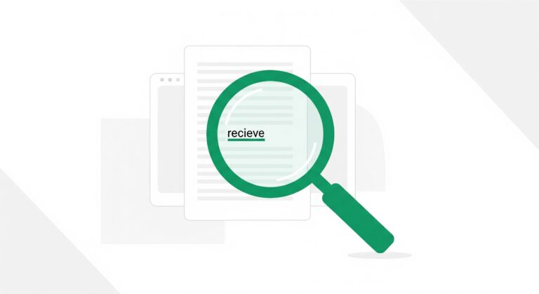 Flat vector illustration of a magnifying glass highlighting a deliberate spelling mistake in a phishing email.